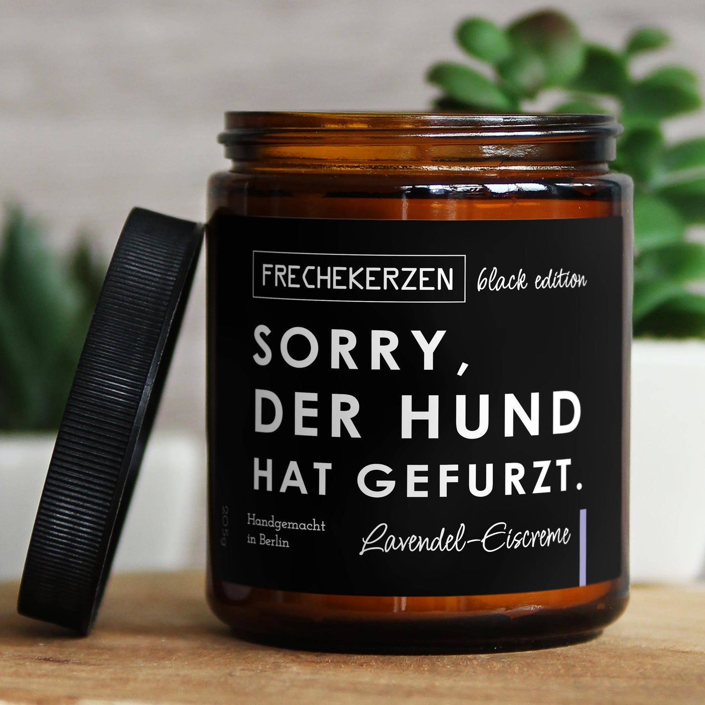 Freche Kerze | Sorry der Hund hat... | Duftkerze Black Edition