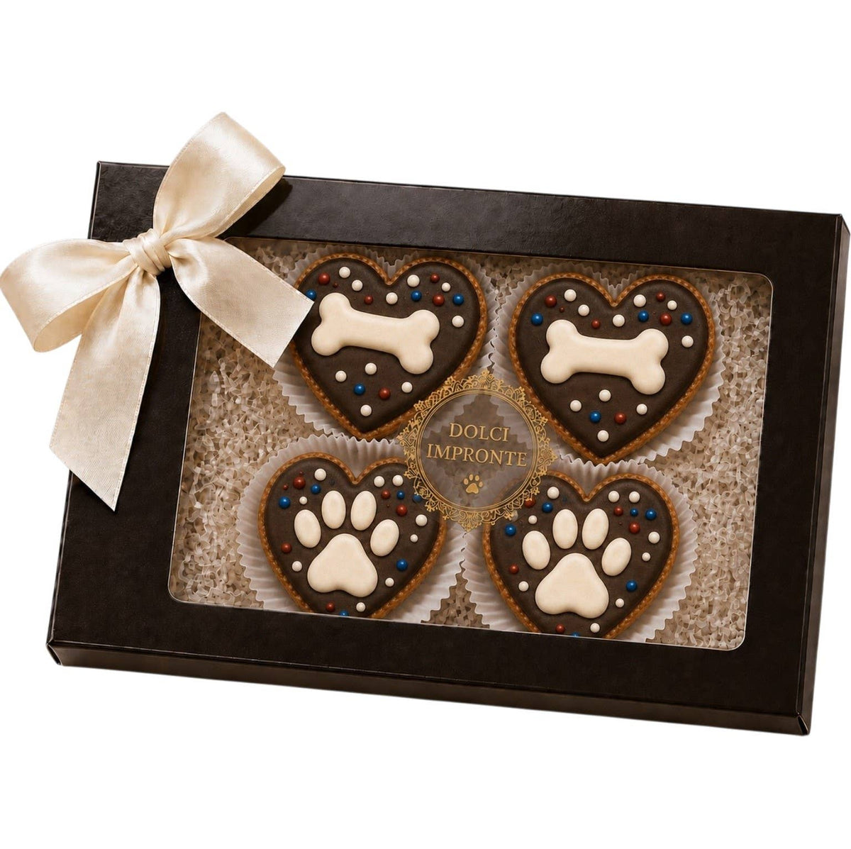 Geschenkbox mit 4 verzierten Hundekeksen - Dolci Impronte