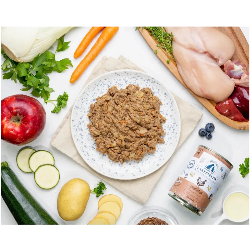 Nassfutter-Menü Huhn mit Apfel, Karotte und Fenchel - für Welpen