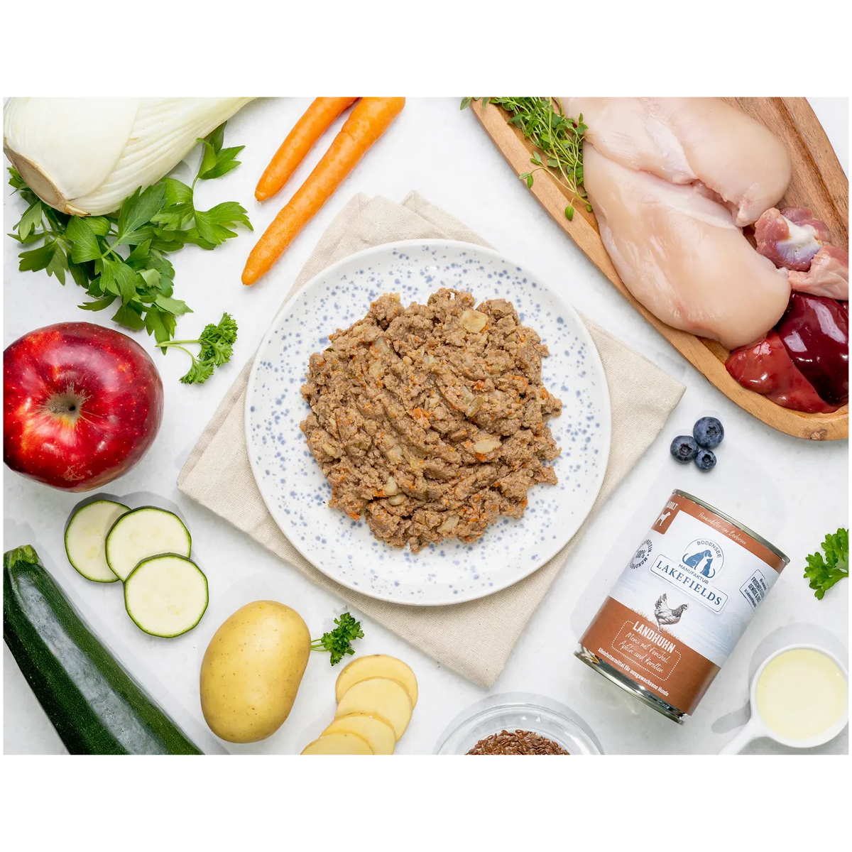 Nassfutter-Menü Huhn mit Apfel, Karotte und Fenchel - Adult