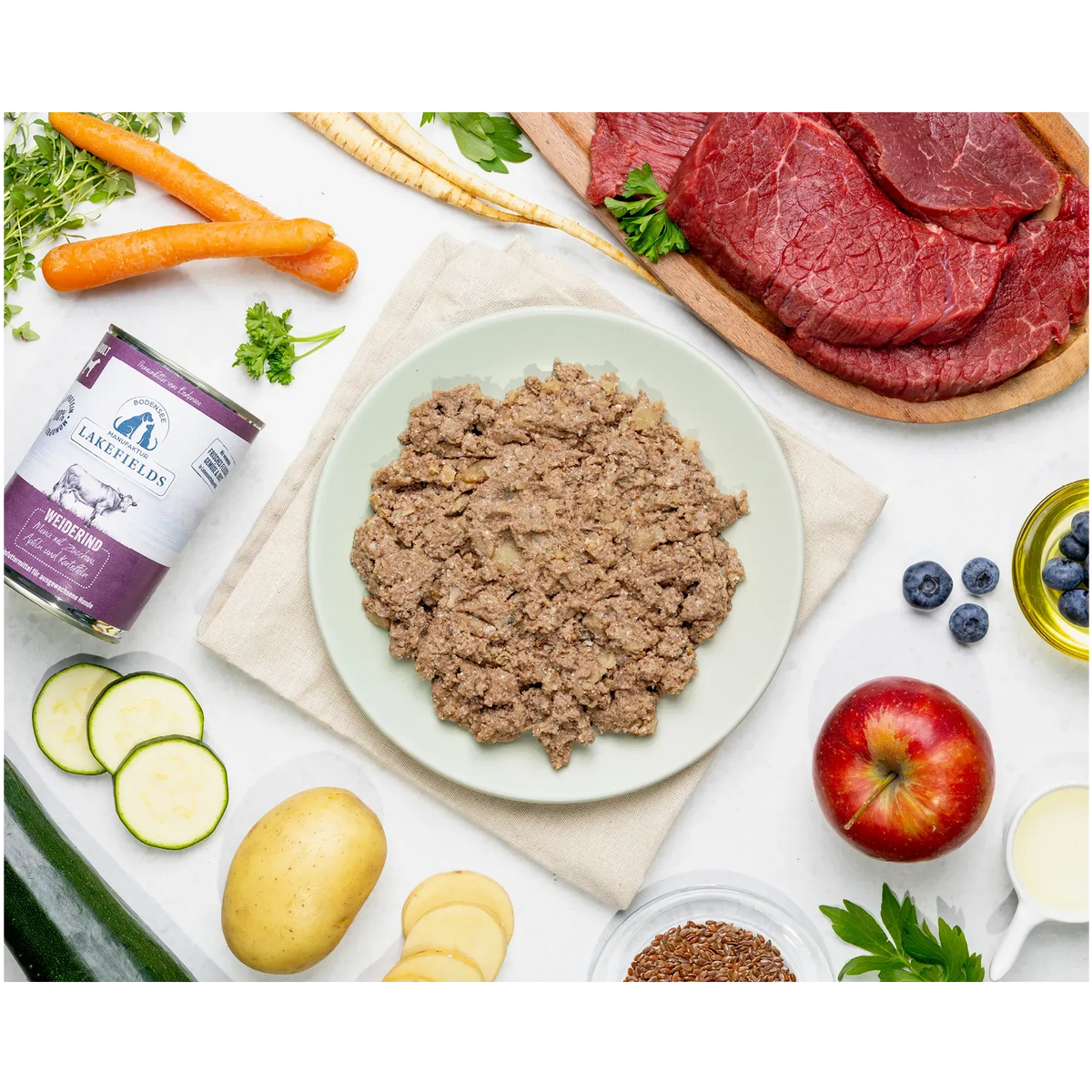 Nassfutter-Menü Rind mit Kartoffel, Zucchini und Apfel - Adult