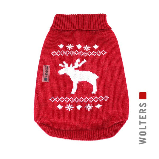 Knitted sweater moose - red/white