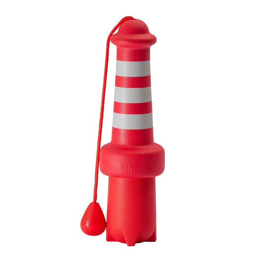 Rot-weisser Leuchtturm als Wasserspielzeug für Hunde