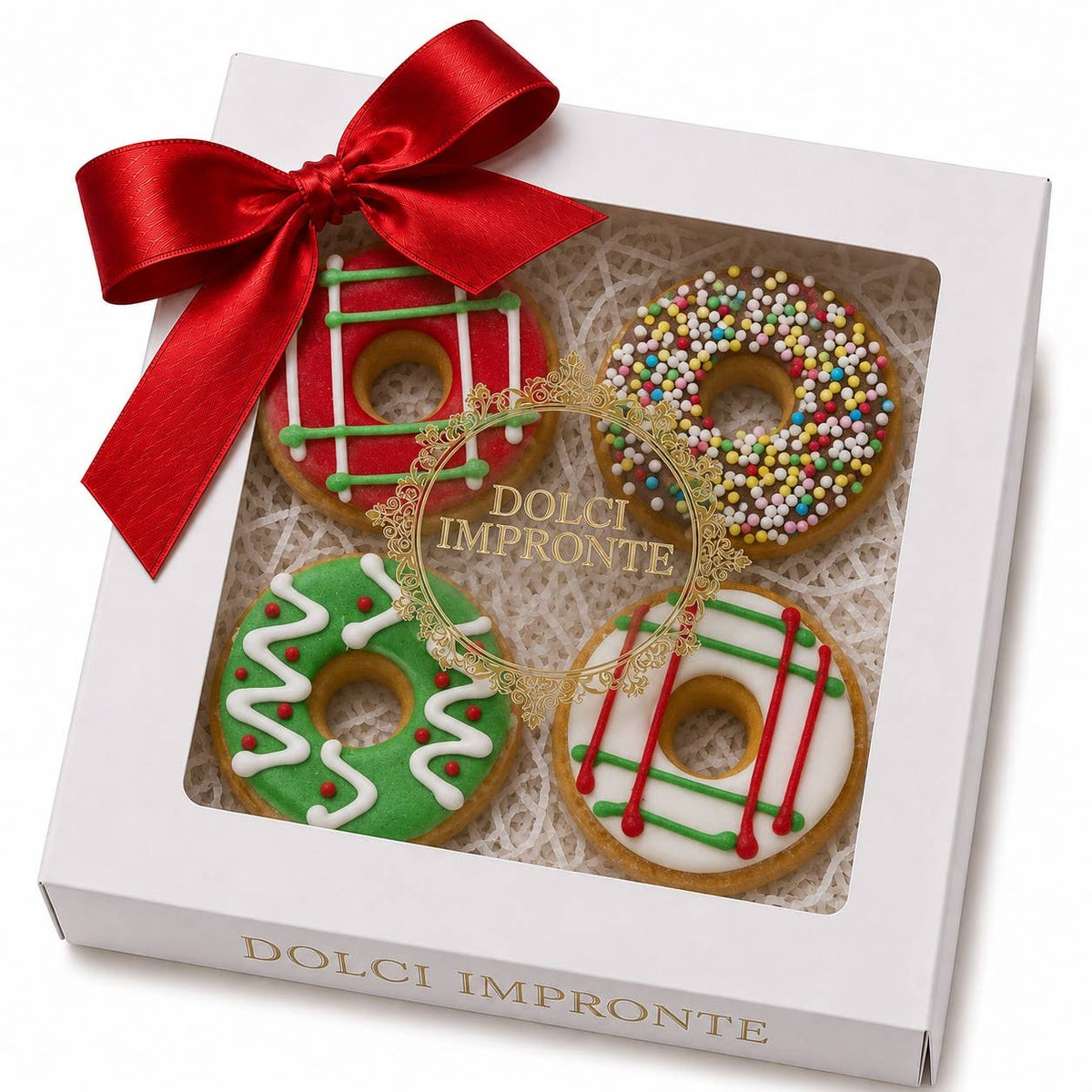 Weihnachts-Geschenkbox mit 4 Mini-Donuts für Hunde - Dolci Impronte