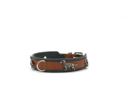 Halsband Mini Dackel - Cognac/Grün